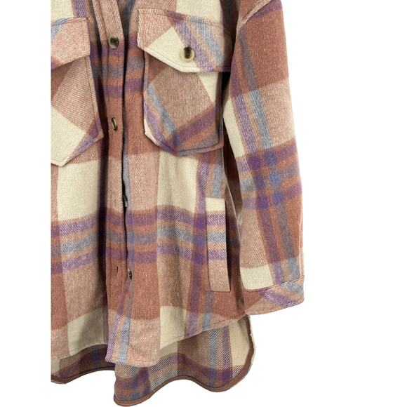 SO Plaid Oversized high low length Jacket shirt . Size small Blush Multicolor - Picture 9 of 12